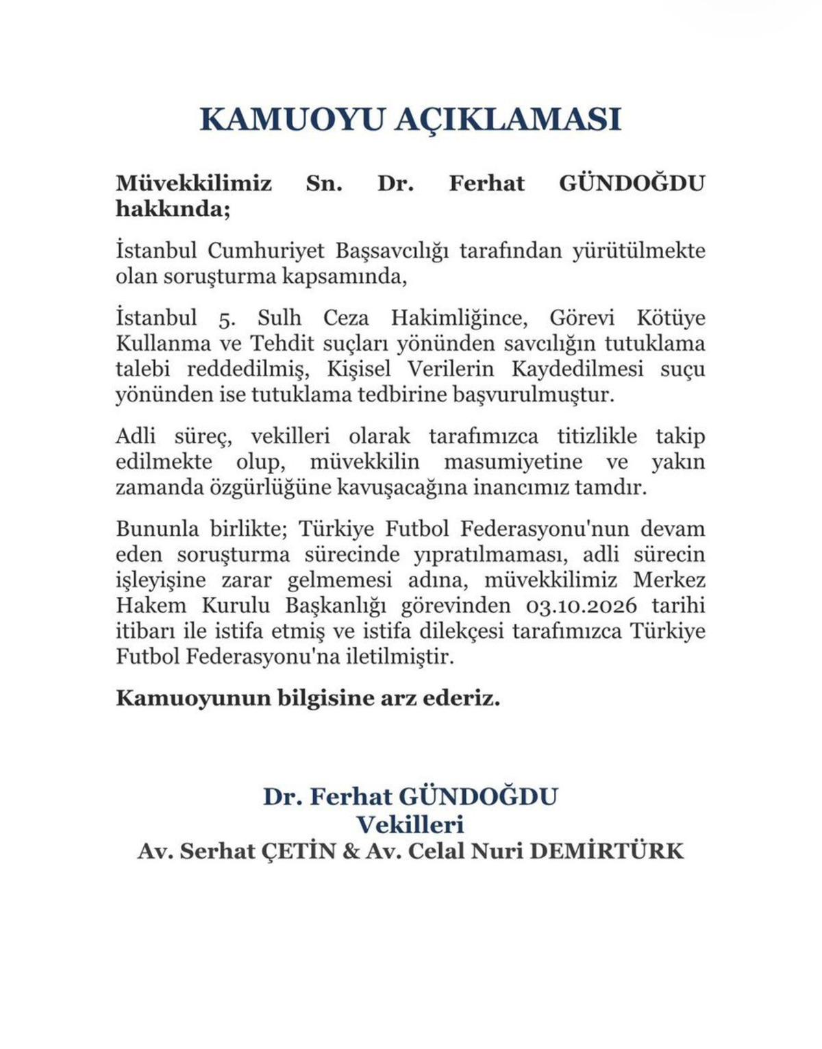 SON DAKİKA | Ferhat Gündoğdu MHK Başkanlığı görevinden istifa etti 2