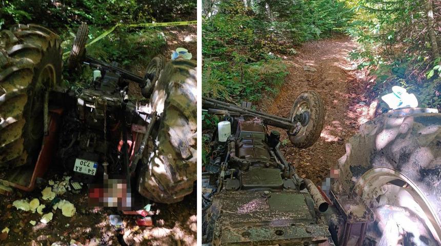 Mantar toplamaya giden ailenin trakt&ouml;r&uuml; devrildi: Dede &ouml;ld&uuml;, torunu yaralandı