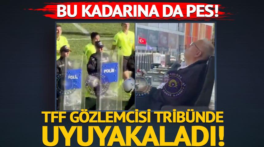 Bu kadarına da pes! TFF g&ouml;zlemcisi trib&uuml;nde uyuyakaldı: O g&ouml;r&uuml;nt&uuml;ler olay oldu