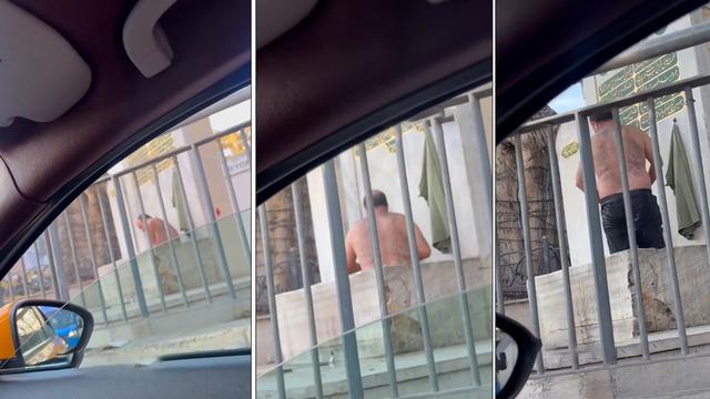 Bağdat Caddesi'nde şaşırtan görüntü! Çeşmede üstünü çıkarıp duş aldı