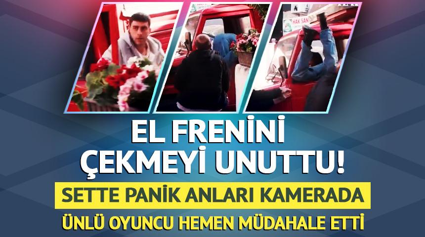 Kamera arkası g&ouml;r&uuml;nt&uuml;leri g&uuml;ndem oldu! Doğukan G&uuml;ng&ouml;r el frenini &ccedil;ekmeyi unuttu 