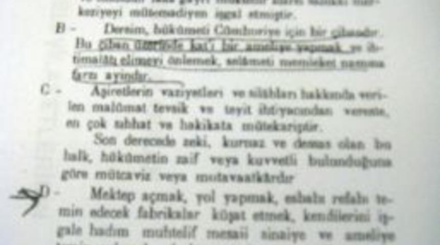 İşte Başbakanın a&ccedil;ıkladığı Dersim belgeleri