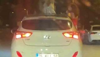 Karab&uuml;k&rsquo;te otomobilden sarkarak dans eden kadınların tehlikeli yolculuğu kamerada