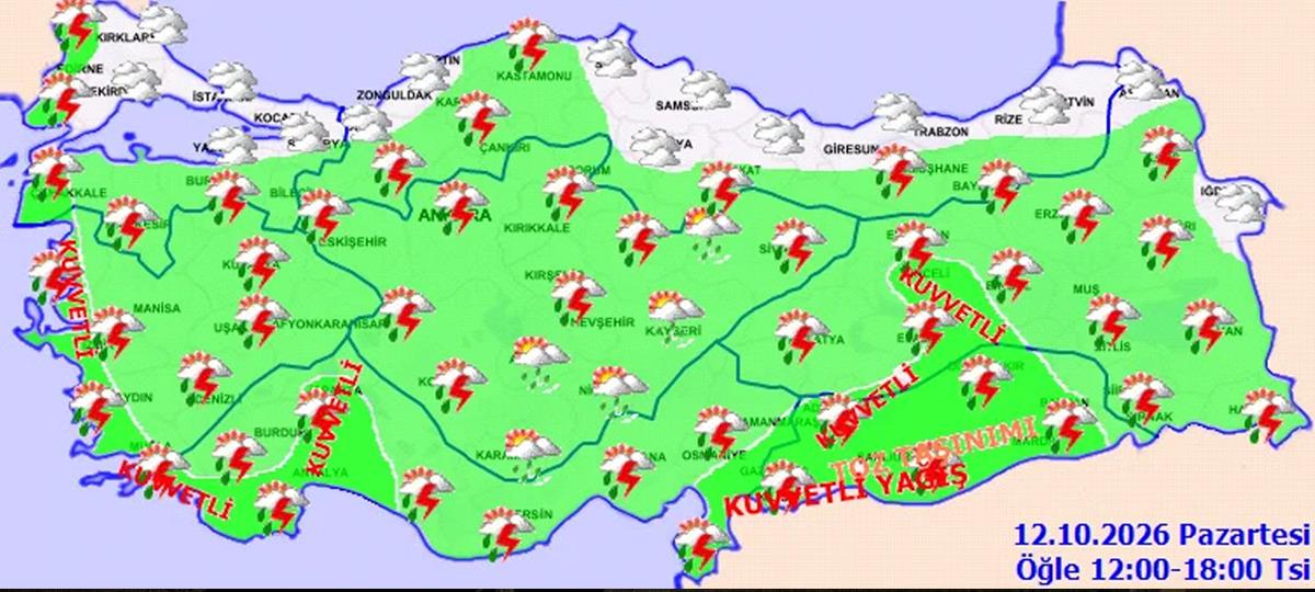 T&uuml;rkiye nin b&uuml;y&uuml;k bir b&ouml;l&uuml;m&uuml;nde etkili olacak! Meteoroloji den kuvvetli yağış uyarısı 2