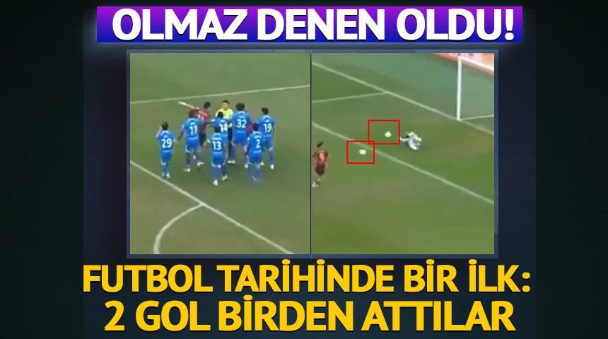 Olmaz denen oldu: Futbol tarihinde bir ilk! 2 gol birden attılar...