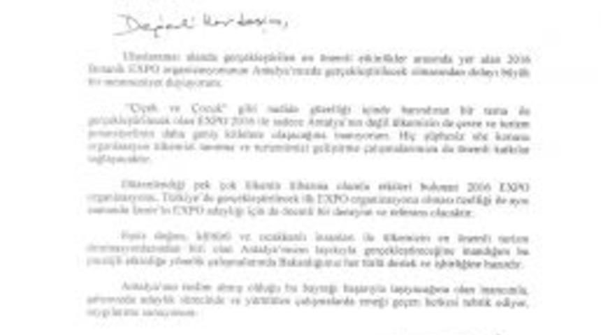 Bakan G&uuml;nay'dan EXPO teşekk&uuml;r&uuml;