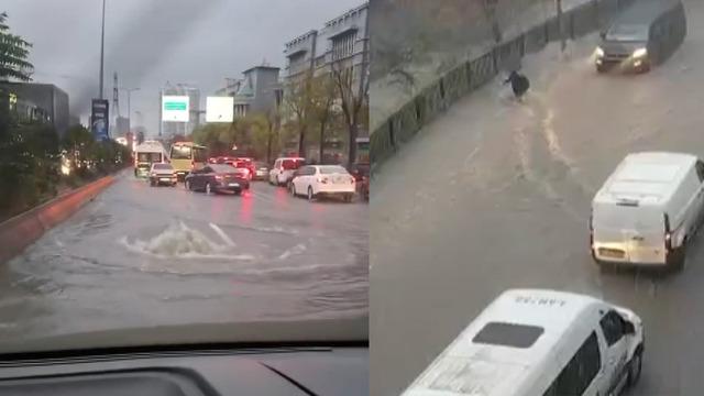 İstanbul sağanağa teslim! Yollar göle döndü: Bir kadın sulara böyle kapıldı...