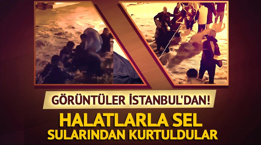 İstanbul'da sağanak hayatı fel&ccedil; etti! Halatla karşıya ge&ccedil;tiler