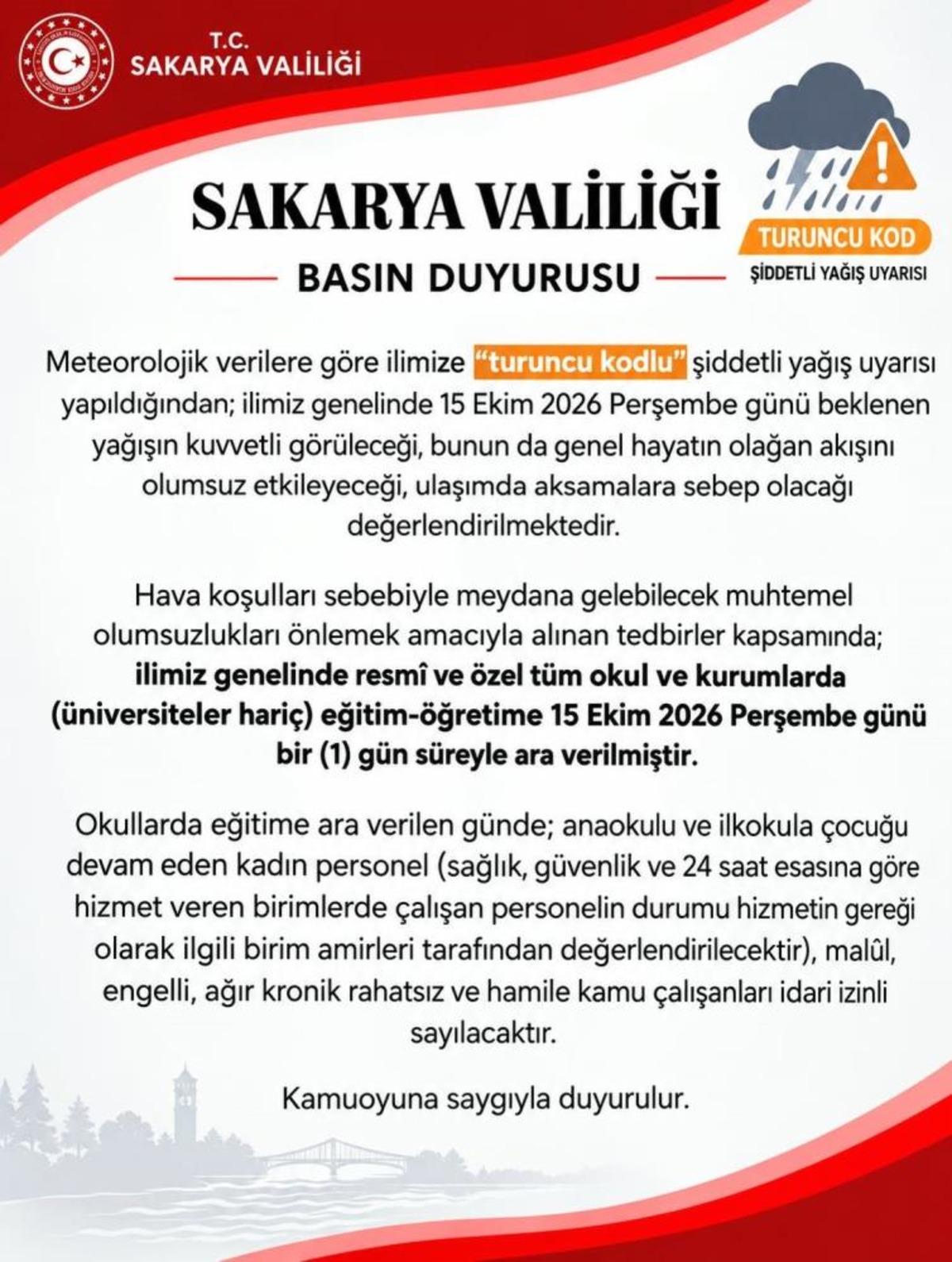 Sakarya ve Zonguldak ta eğitime bir gün ara verildi 2