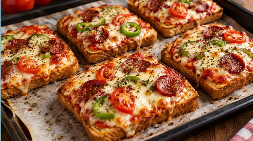 Tost ekmeğini b&ouml;yle değerlendirin! 10 dakikada mini pizzaya d&ouml;n&uuml;ş&uuml;yor