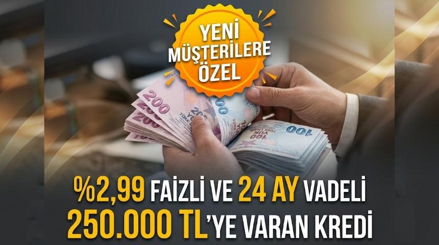 2,99 faizli ve 24 ay vadeli 250.000 TL'ye varan kredi fırsatı