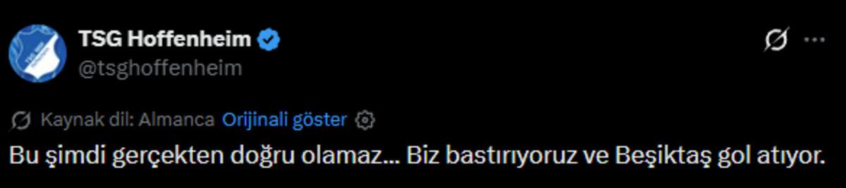Beşiktaş tan Hoffenheim a gece yarısı yanıt! Sosyal medya karıştı: Taraftarlar beğeni yağdırdı 1