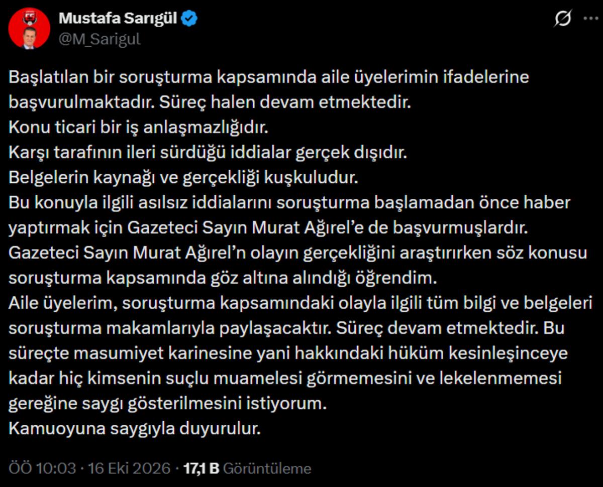 Eski eşi ve iki oğlu i&ccedil;in g&ouml;zaltı kararı verilmişti! Mustafa Sarıg&uuml;l den ilk a&ccedil;ıklama 2
