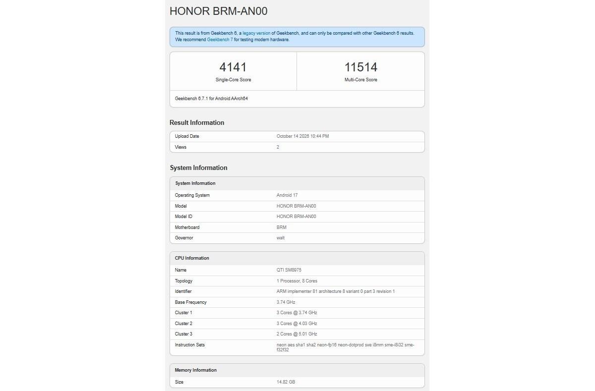 Honor Win2 Geekbench’te ortaya çıktı: İşte aldığı puanlar 1