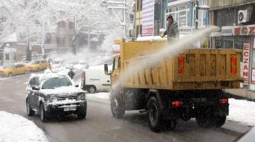 B&uuml;y&uuml;kşehir Belediyesi, buzlanmaya karşı yolları tuzladı
