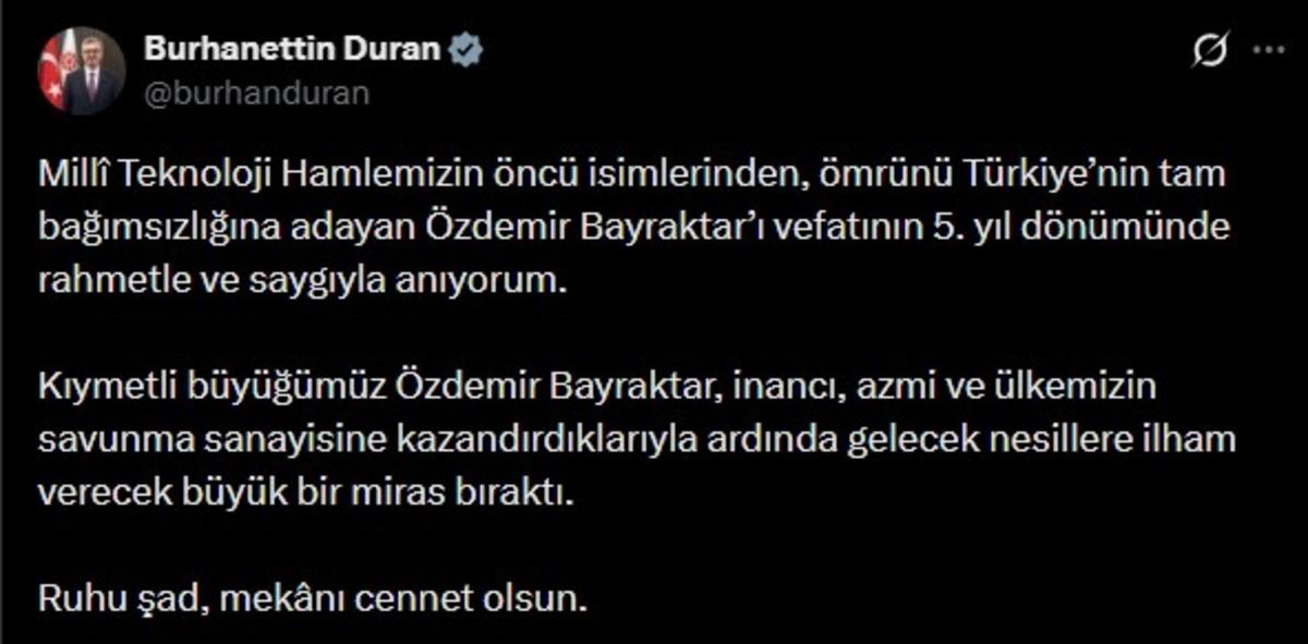 İletişim Başkanı Duran, vefatının 5. yılında &Ouml;zdemir Bayraktar ı andı 1