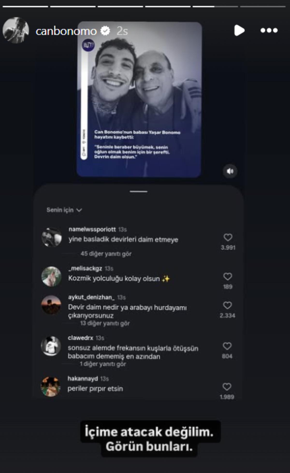 Can Bonomo babasının ardından "Devri daim olsun" yazdı! Gelen çirkin yorumlara isyan etti 2