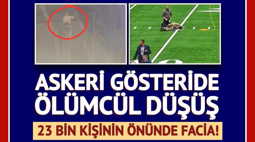 Binlerce seyircinin g&ouml;z&uuml; &ouml;n&uuml;nde metrelerce y&uuml;kseklikten d&uuml;şt&uuml;