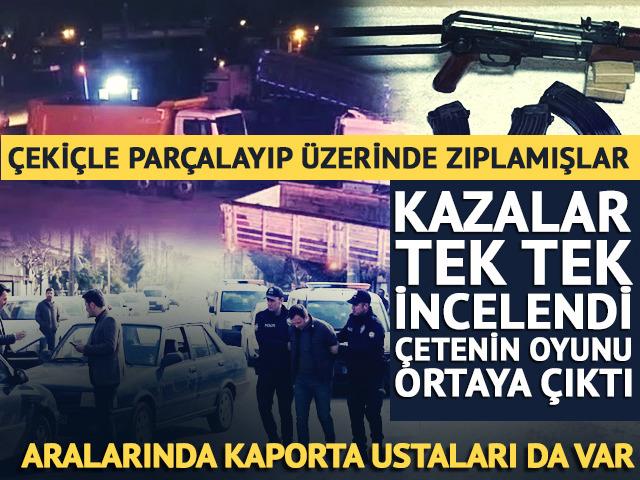 Kurgu kaza &ccedil;etesine darbe! &Ccedil;eki&ccedil;le par&ccedil;alayıp, &uuml;zerinde zıpladılar