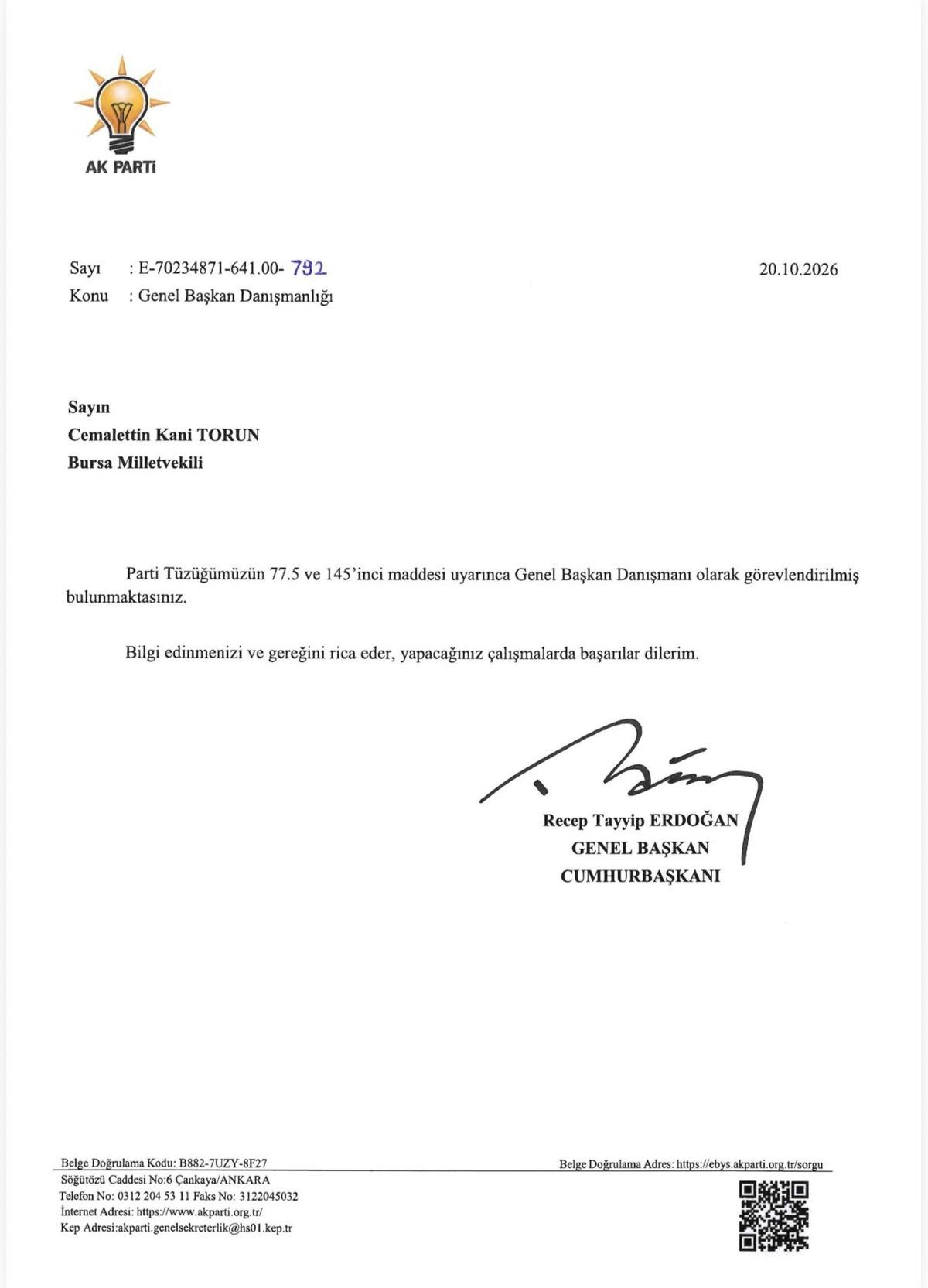Bursa Milletvekili Cemalettin Kani Torun AK Parti ye katıldı 2