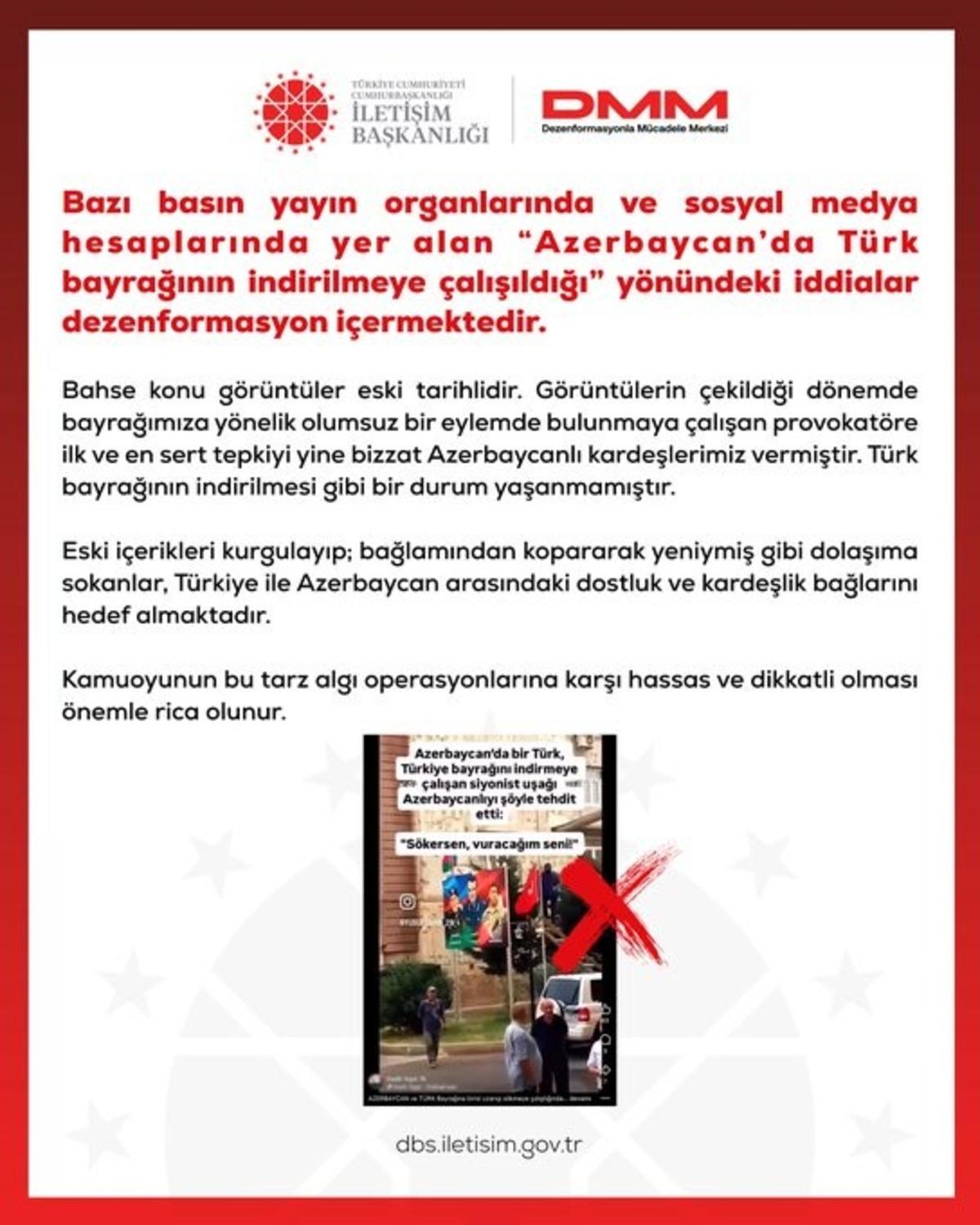 DMM den Azerbaycan da T&uuml;rk bayrağının indirildiği iddiasına a&ccedil;ıklama 1