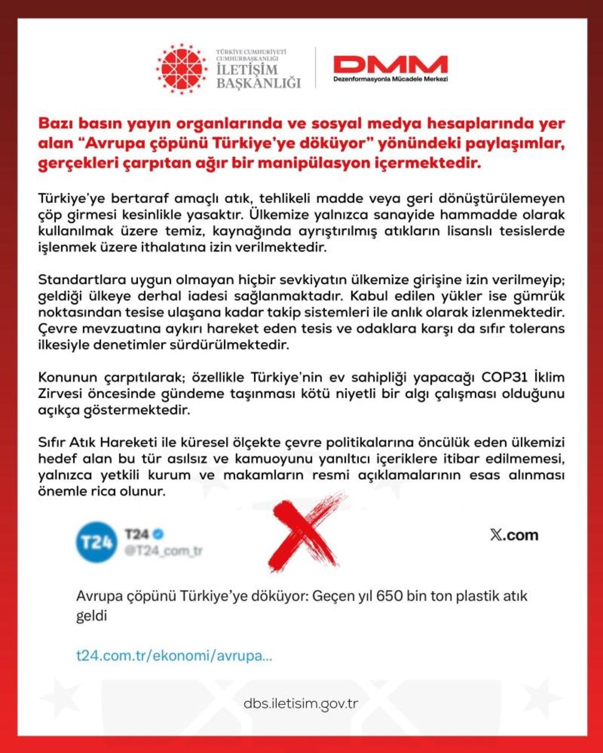 DMM: " Avrupa &ccedil;&ouml;p&uuml;n&uuml; T&uuml;rkiye&rsquo;ye d&ouml;k&uuml;yor  y&ouml;n&uuml;ndeki paylaşımlar manip&uuml;lasyon i&ccedil;ermektedir" 1