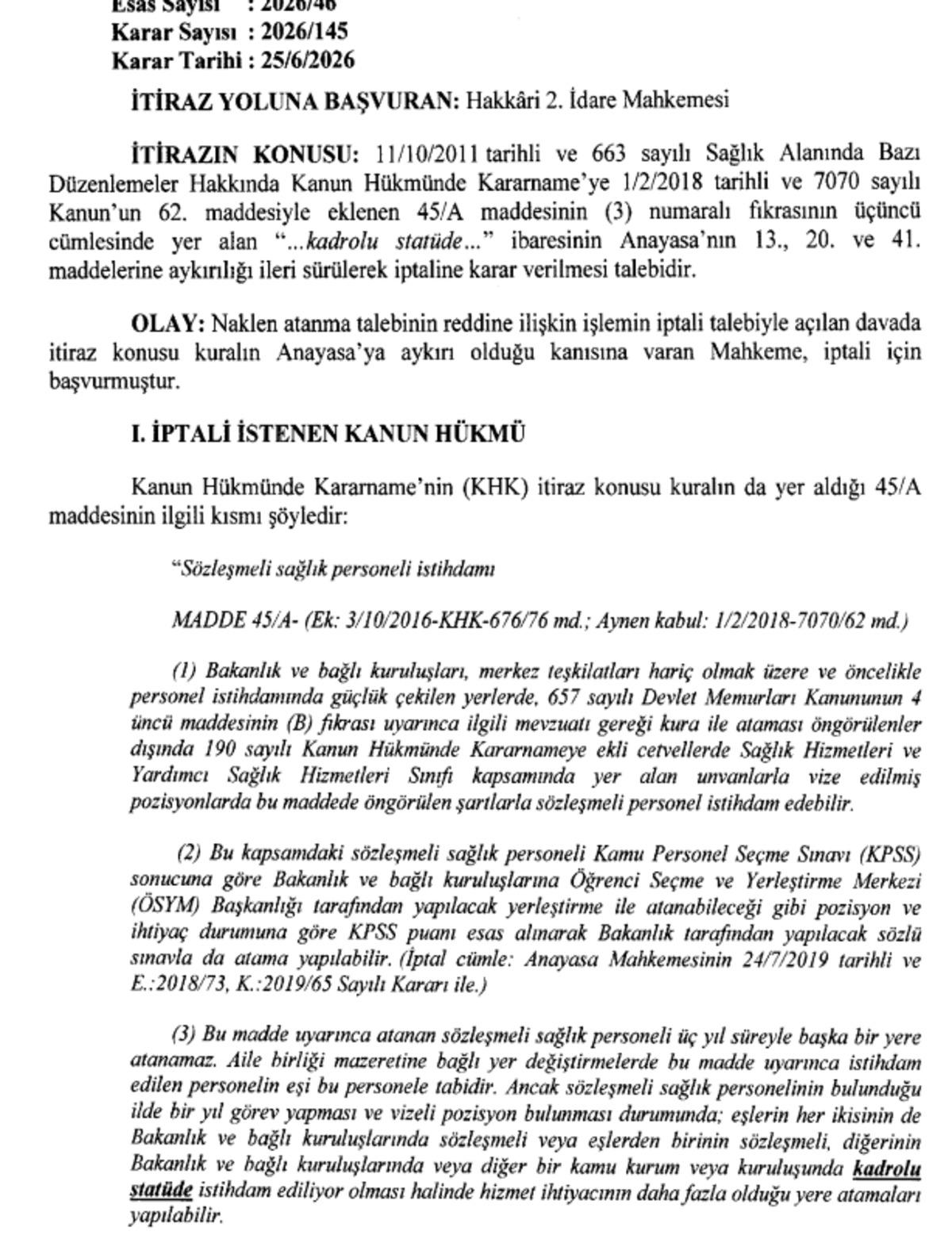 AYM son noktayı koydu! Binlerce s&ouml;zleşmeli personeli ilgilendiren tayin kararı! 1