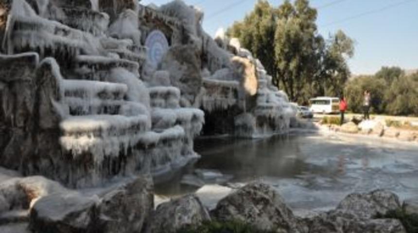 Ege &Uuml;niversitesi Kamp&uuml;s&uuml;'ndeki şelale dondu