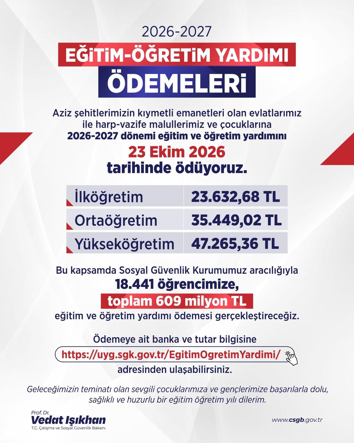 Bakan Işıkhan duyurdu: "Şehit ve gazilerimizin evlatlarına eğitim &ouml;ğretim yardım &ouml;demeleri yarın başlıyor" 3