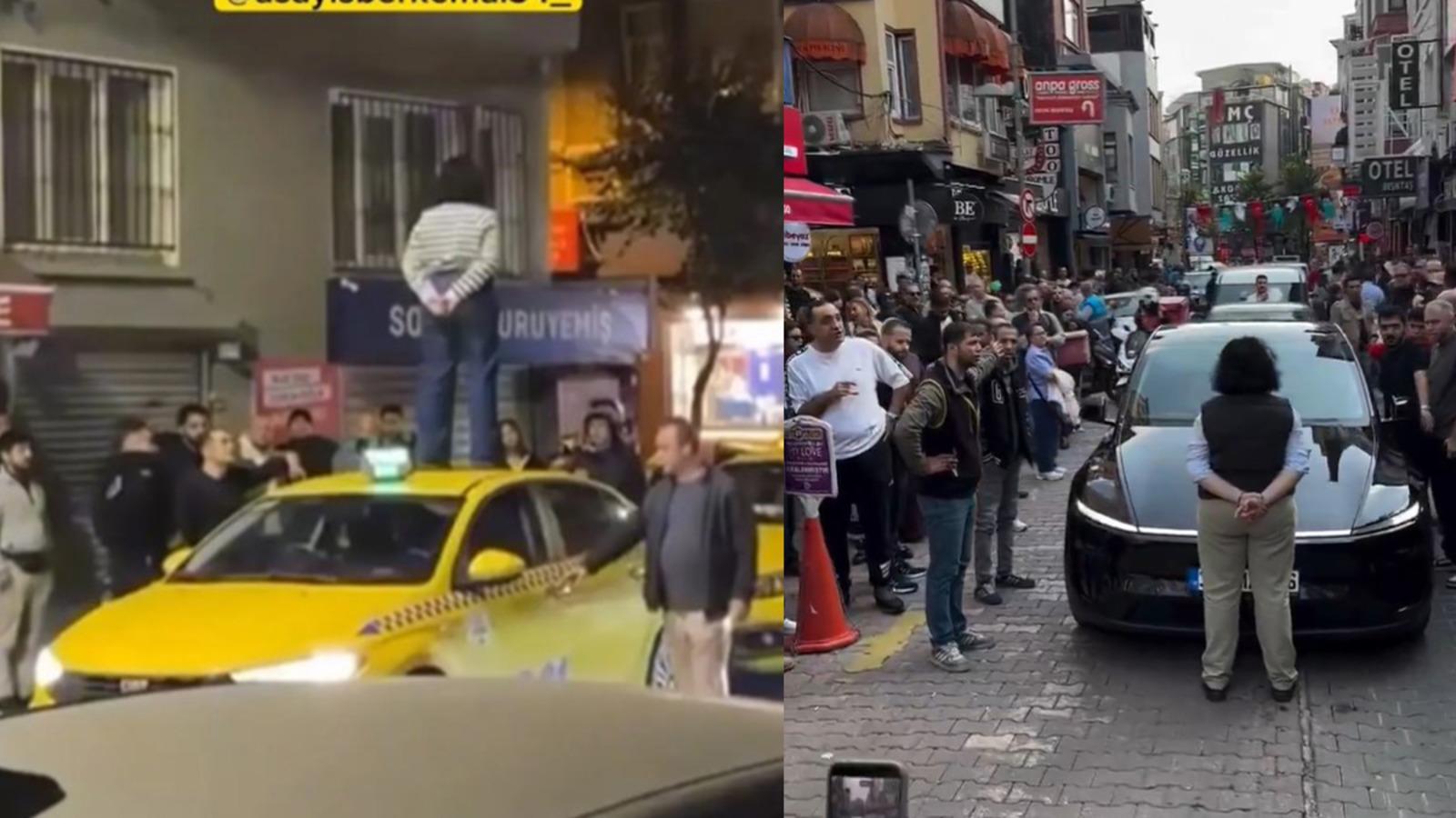 Aracın üstüne çıkarak trafiği kesen kadının ilk vukuatı değilmiş! Bu görüntüler de Beşiktaş'tan