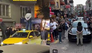 Aracın &uuml;st&uuml;ne &ccedil;ıkarak trafiği kesen kadının ilk vukuatı değilmiş! Bu g&ouml;r&uuml;nt&uuml;ler de Beşiktaş'tan