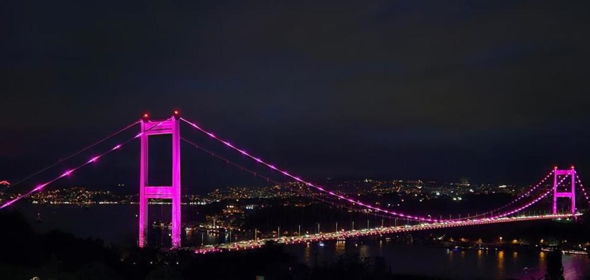 15 Temmuz Şehitler K&ouml;pr&uuml;s&uuml; pembe renge b&uuml;r&uuml;nd&uuml; 1