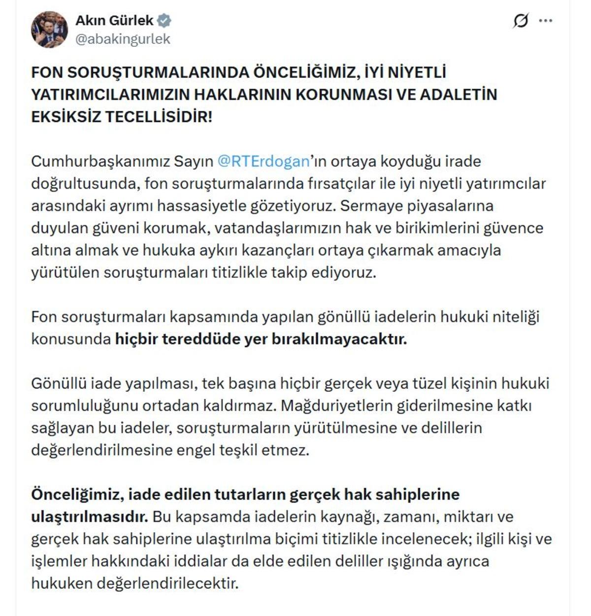 Bakan Gürlek ten fon soruşturması açıklaması: "Önceliğimiz, iade edilen tutarların gerçek hak sahiplerine ulaştırılmasıdır" 2