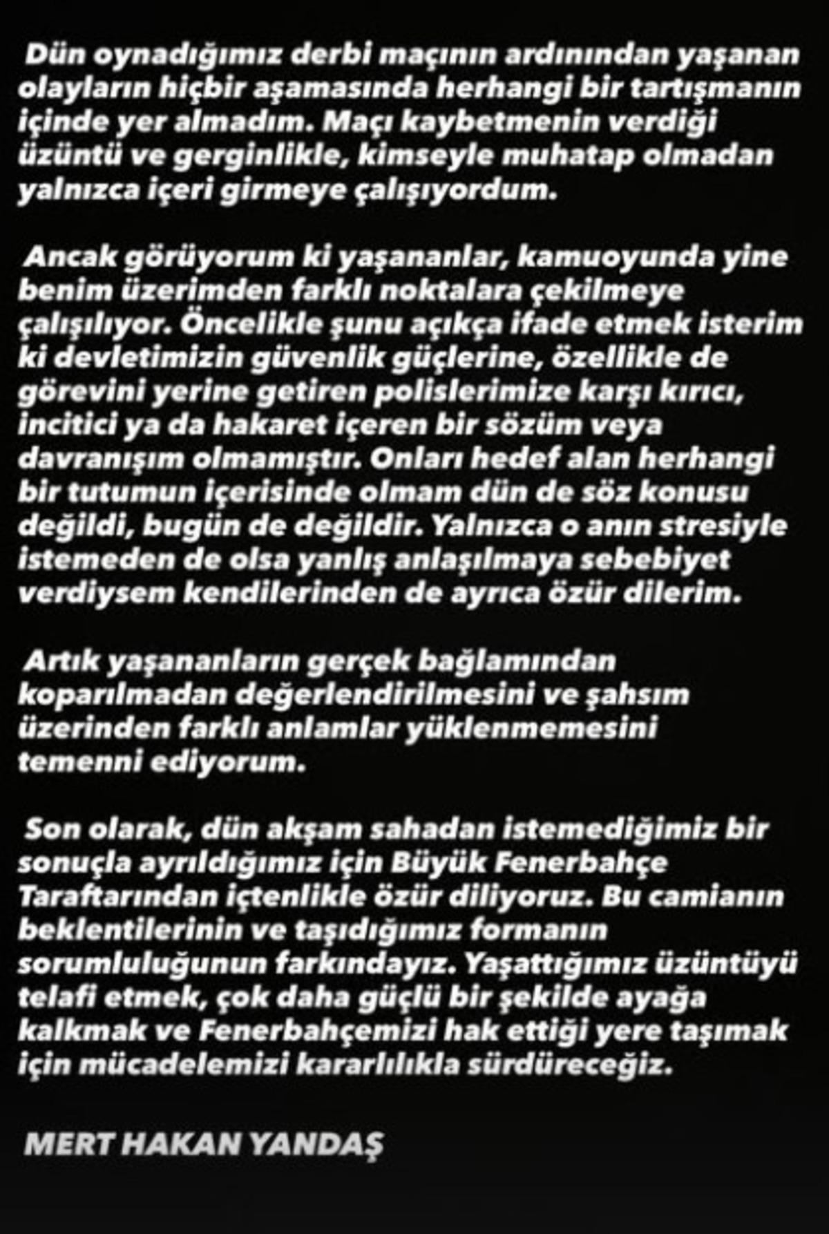 Mert Hakan Yandaş tan derbi sonrası a&ccedil;ıklama! Polislerle ilgili iddialara yanıt verdi 1