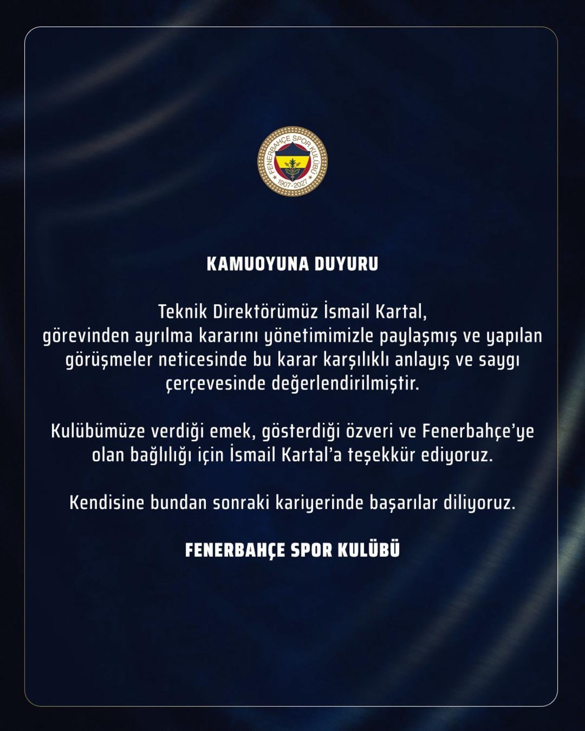 Fenerbahçe de İsmail Kartal dönemi sona erdi! 1