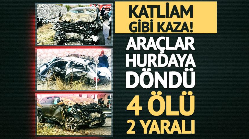 Katliam gibi kaza! Ara&ccedil;lar hurdaya d&ouml;nd&uuml;: 4 &ouml;l&uuml;, 2 yaralı