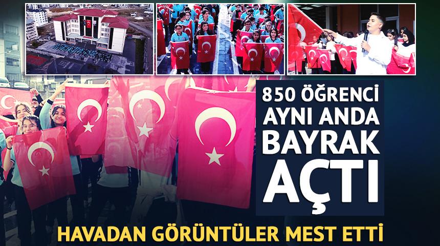 850 &ouml;ğrenci aynı anda bayrak a&ccedil;tı: Havadan g&ouml;r&uuml;nt&uuml;ler mest etti