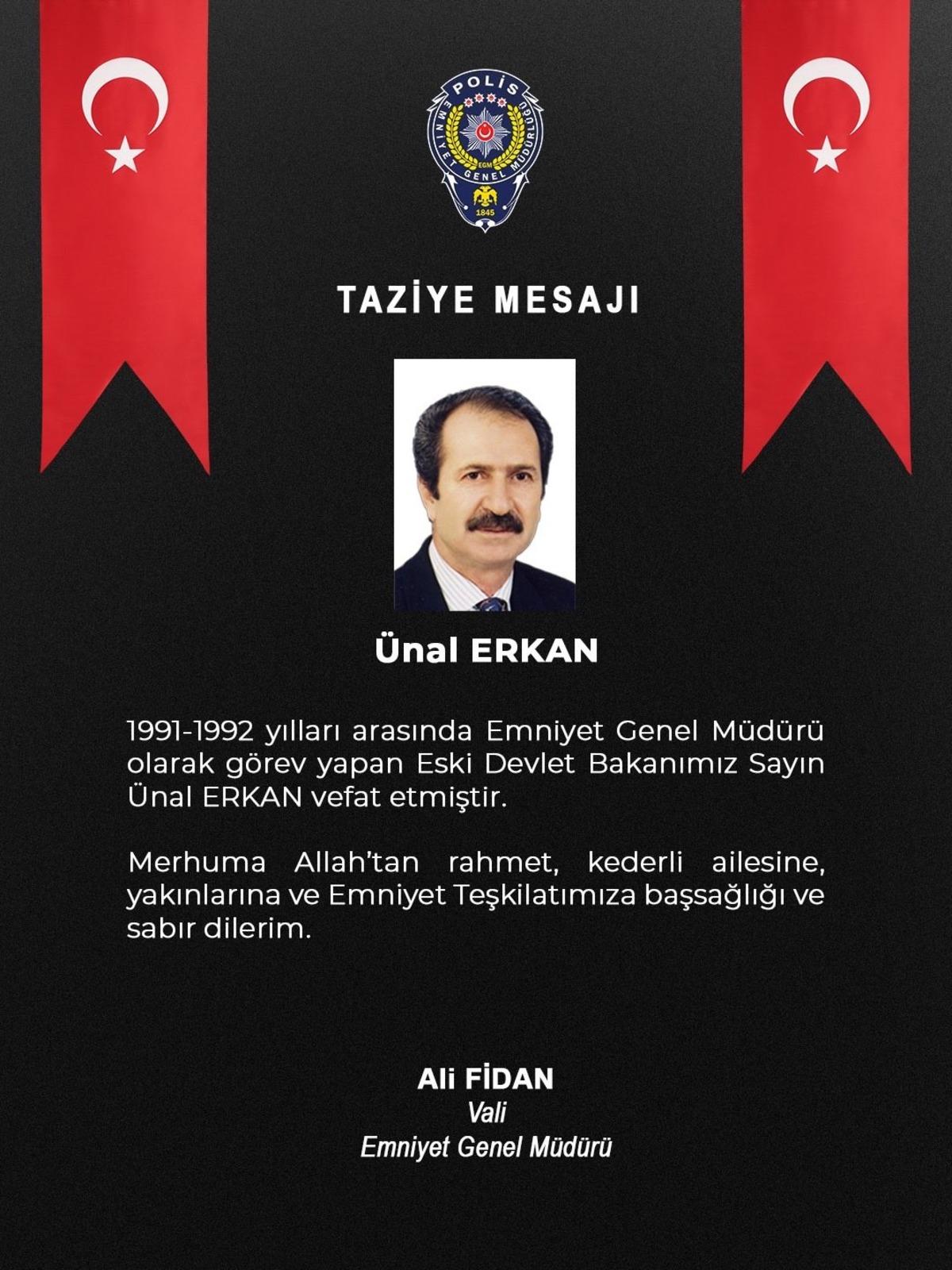 Devlette önemli görevler üstlenmişti! Eski Devlet Bakanı ve Emniyet Genel Müdürü Ünal Erkan hayatını kaybetti 1