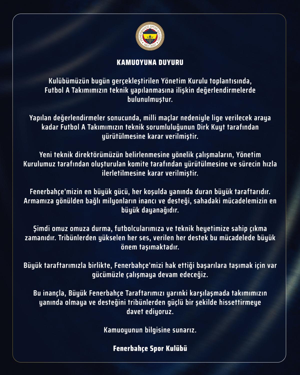 Fenerbahçe den resmi teknik direktör açıklaması geldi! 2
