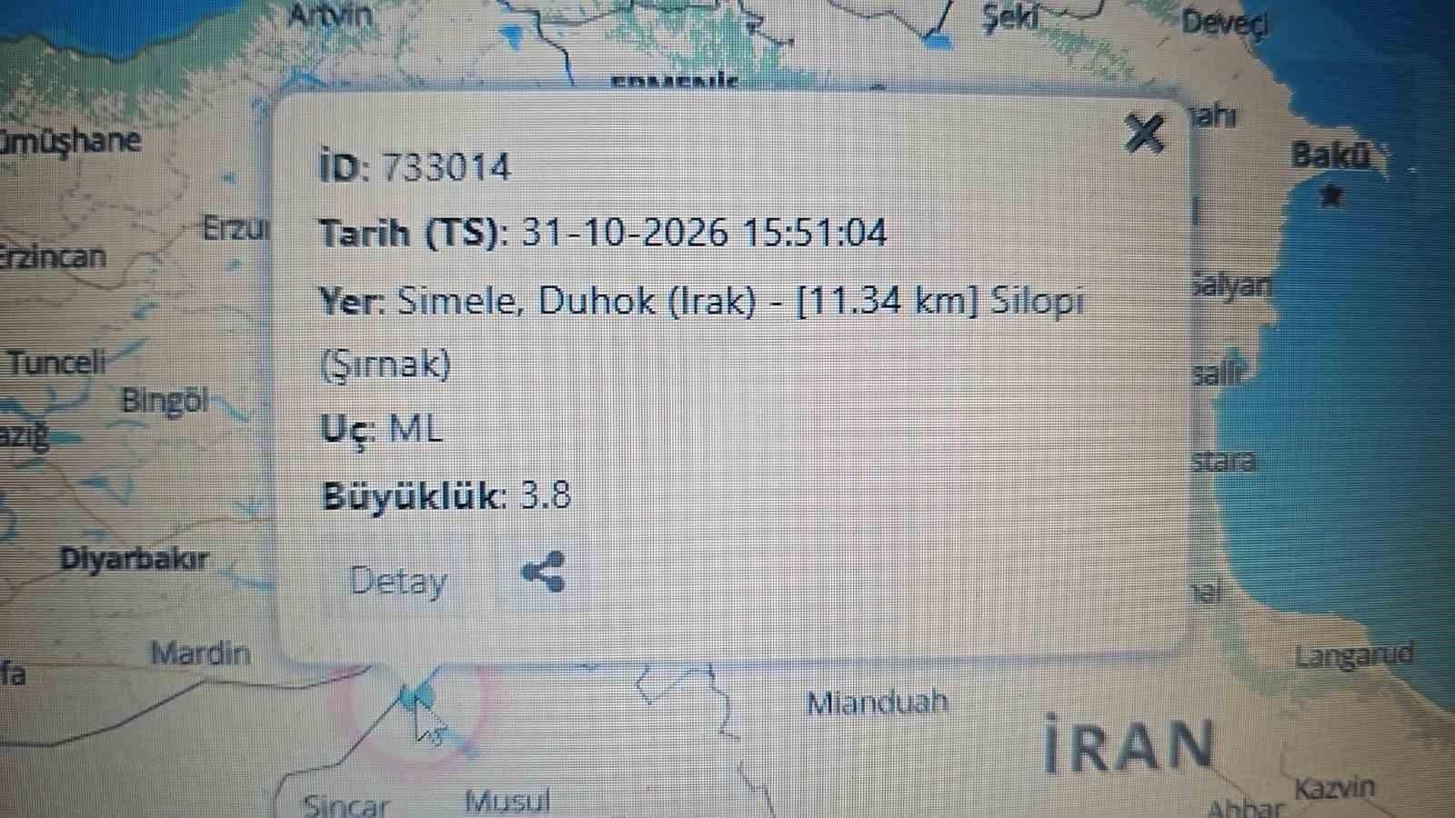 Irak’ta 3.8 büyüklüğünde deprem! Şırnak’ta da hissedildi
