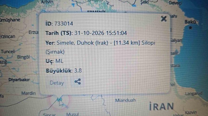 Irak’ta 3.8 büyüklüğünde deprem! Şırnak’ta da hissedildi