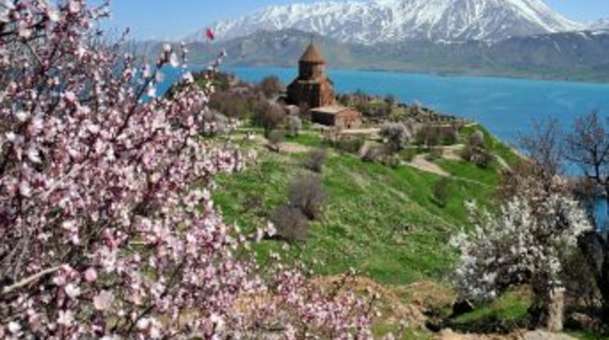 Akdamar Adası'nı badem &ccedil;i&ccedil;ekleri s&uuml;sledi