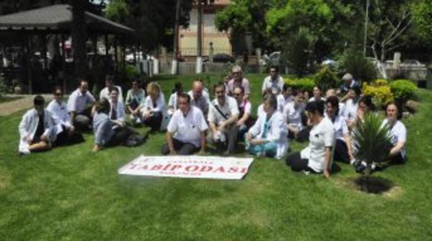 &Ccedil;anakkaleli Doktorlar Oturma Eylemi Yaptı