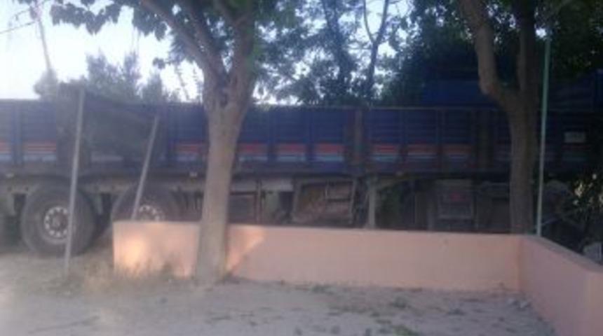 K&ouml;peğe &Ccedil;arpmak Istemeyen TIR Şof&ouml;r&uuml;, Evin Bah&ccedil;esine Girdi