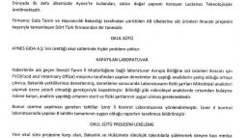 Aynes&rsquo;ten &lsquo;Okul S&uuml;t&uuml;&rsquo; Iddialarına Cevap