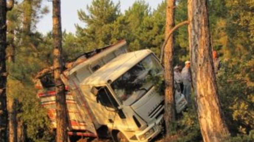 Hisarcık'ta Kamyon U&ccedil;urumun Kıyısında Kaldı