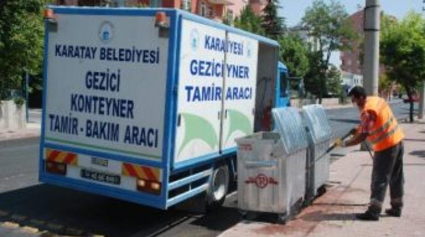Karatay&rsquo;da &Ccedil;&ouml;p Konteynerleri Dezenfekte Ediliyor