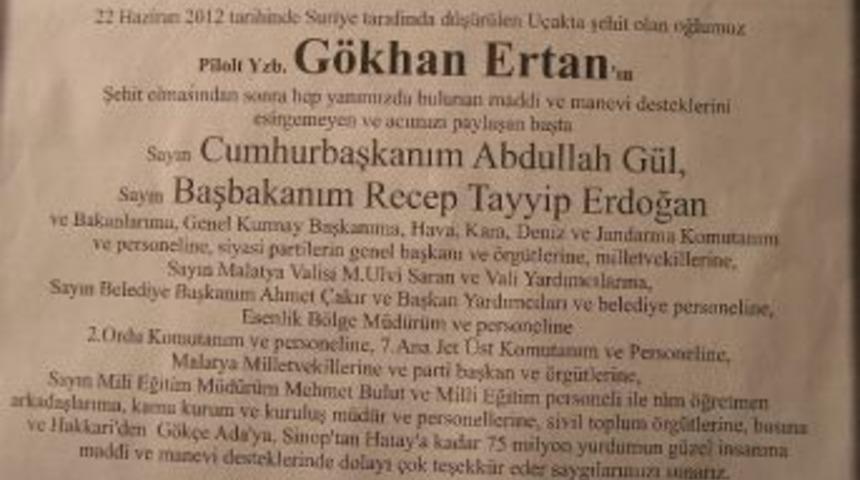 Şehit Ailesinden Teşekk&uuml;r Mesajı