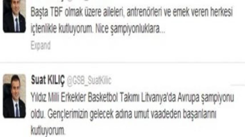 Bakan Kılı&ccedil;&rsquo;tan Yıldız Millilere Kutlama