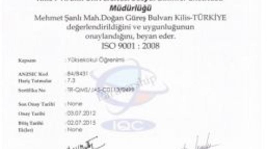Sosyal Bilimler Enstit&uuml;s&uuml; Iso 9001:2008 Kalite Y&ouml;netim Sistemi Belgesi Aldı